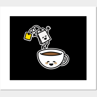 Funny tea bag jumping in teacup happy Kawaii cute Posters and Art